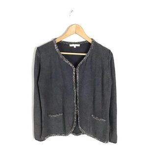 MAJE Cardigan Sweater Beaded Trim Linen Cotton Knit